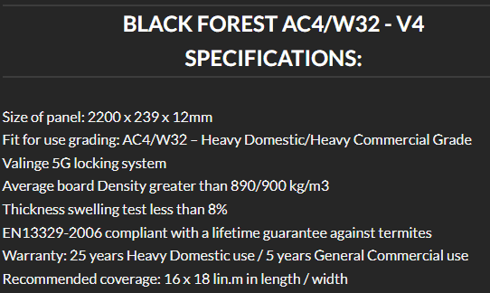 Black Forest White Elder AC4/W32-V4, 12mm (4-sided V Groove) Panel size 2200 x 239 x 12mm 3.15m²/box.