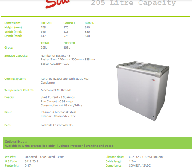 CF310VL FRIDGE STAR GLASS TOP FREEZER.