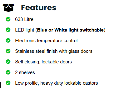 EB1720BG Fridge Star Splash Back under bar fridge Glass Door 633L