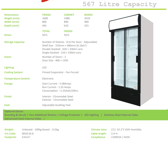 ES890 FRIDGE STAR SLIDING DOORS BEVERAGE COOLER.