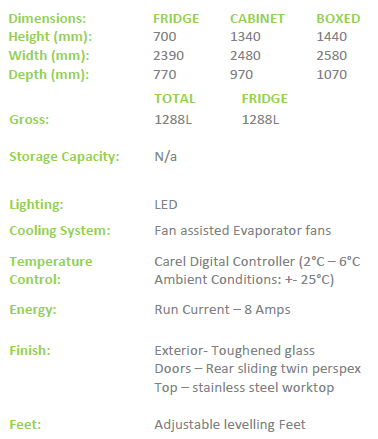 Fridge Star  Square Glass PR2480F Piranha Deli Display Unit 1288 Litre Capacity 1.3m