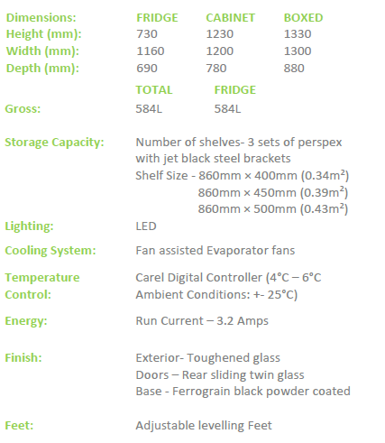 Fridge Star Square Glass SR1200F Salmon Refrigerated Display Cabinet 584 Litre Capacity 1.2m