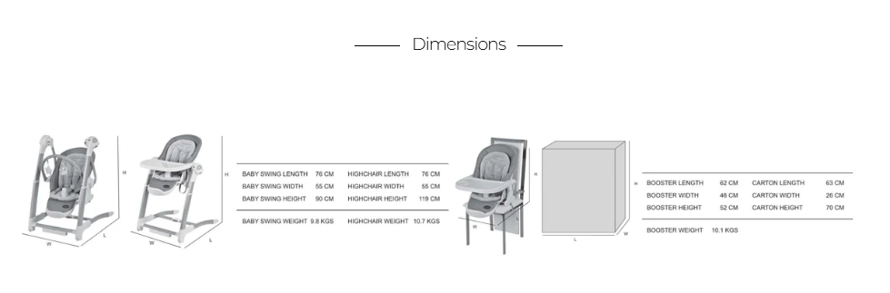 Royal 3 in 1 Swing and High Chair - Grey