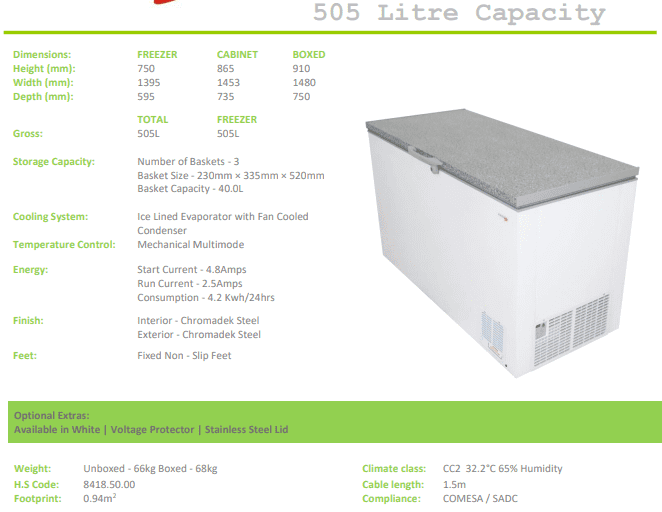 VC520 FRIDGE STAR CHEST FREEZER.