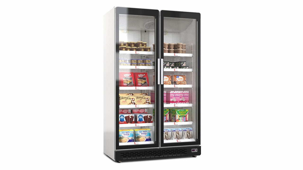 Grande Lux GLX-GDF-2 Glass Double Door Upright Freezer 1010L Black Trim