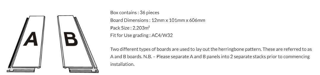 Herringbone Black – Authentic Herringbone, AC4/W32-V4, 12mm (4-sided V Groove) Panel size 606 x 101 x 12mm 2.20m²/box