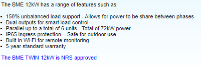 BME Three Phase Hybrid 12kW 48V IP65 Inverter with Wi-Fi