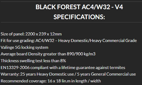 Black Forest Woodland Oak AC4/W32-V4, 12mm (4-sided V Groove) Panel size 2200 x 239 x 12mm 3.15m²/box.
