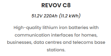 SYS-LIFE-CA-CANDR-220-11.2 - REVOV C8 Lithium-Iron Battery 51.2V 220Ah 11.2kWh.