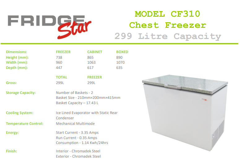 CF310F Fridge Star chest freezer