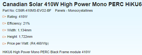 Bulk Buy - QTY 35 x   Canadian Solar 410W High Power Mono PERC HiKU6 Black Frame with MC4-EVO2