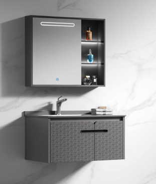 Bathroom Cabinet Set - D6550 Black Marble + Ceramic