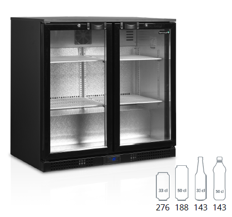 TEFCOLD DB201H 182lt Glass Door Under-Counter Bar Fridge (Matt Black)