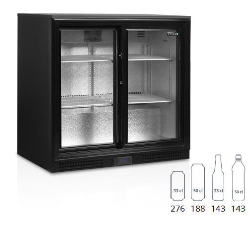 TEFCOLD DB201S 182lt Sliding Glass Door Under-Counter Bar Fridge (Matt Black)