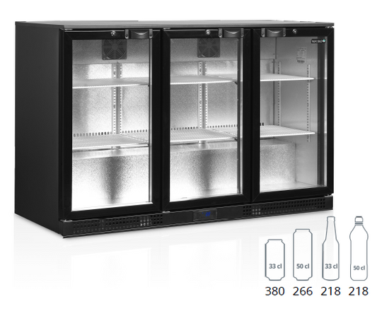 TEFCOLD DB301 H-3 278lt Hinged Glass Door Under-Counter Bar Fridge (Matt Black)