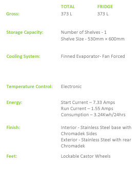 EB1150BS Fridge Star Under Bar Cooler 373 Litre Capacity Solid stainless Steel Door