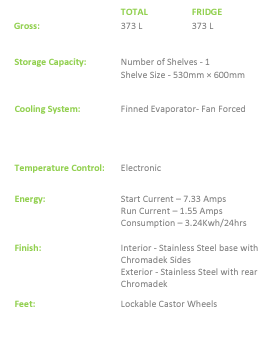 EB1150SG Fridge Star Under Bar Cooler 373 Litre Capacity Glass Door