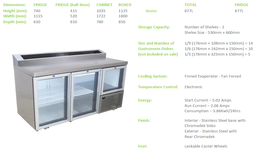 EB1720PG Fridge Star pizza top under bar fridge Glass Door