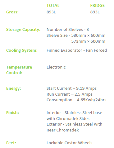 EB2300SS Fridge Star Under Bar fridge 893 Litre Capacity