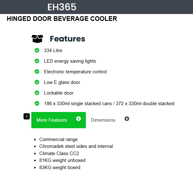 EH365 Fridge Star 334lt single door beverage cooler