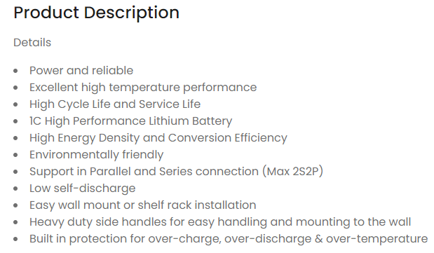 ESENER Lithium Battery 25.6v 100ah 2.56Kwh (Box of 10 units).