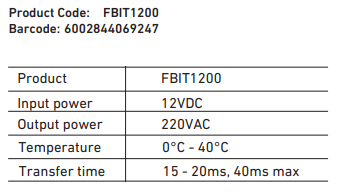 FBIT 1200 - 720W/1200VA Inverter with Trolley Modified Sinewave.