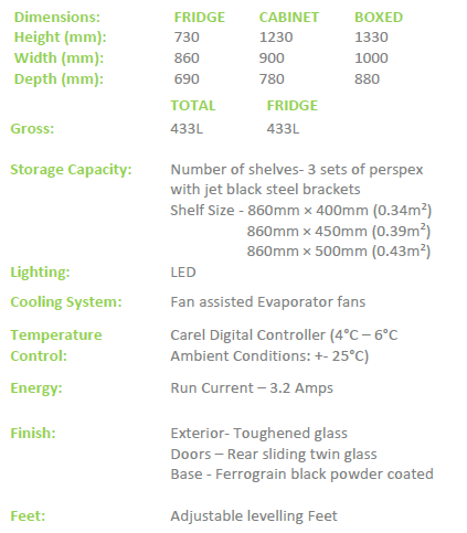 Fridge Star  Square Glass SR900F Salmon Refrigerated Display Cabinet 433 Litre Capacity 1.2m