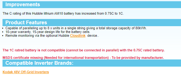 Hubble Lithium AM-10, 10kWh 51.2V Battery - N