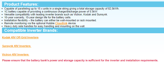 Hubble Lithium AM2 5.5kWh 51V Battery