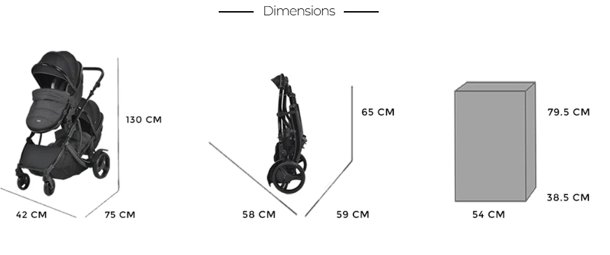 Lunar Twin Black Stroller