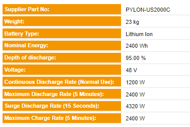 Pylon US2000C 2.4kWh Li-Ion Solar Battery (excl. brackets)