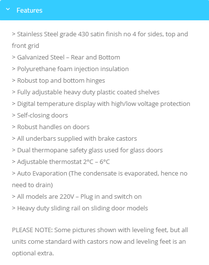 JUST REFRIGERATION QUB4S/CH  - Stainless steel door Underbar Self Contained Cabinet 1.2m - 1.5 Door