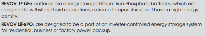 REVOV 1st LiFe Lithium-Iron Battery 12.8V 100Ah 1.28kWh.