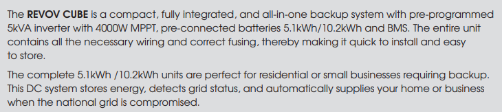 REVOV CUBE SYS-2LiFe-CUBE-10.2kWh 200Ah. - Inverter and Battery Set.