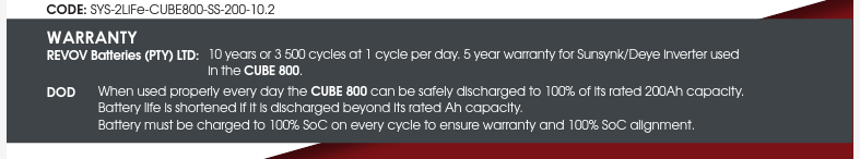 REVOV CUBE 800 with SunSynk 6kW Rack mount inverter with 2 x LiFe R100, 51.2V 100Ah batteries