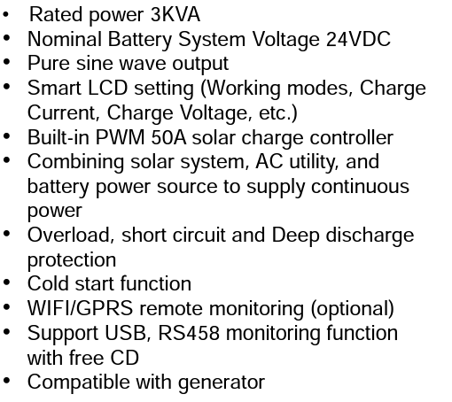 SYS-V18-3K-PK - Synerji 3KVA / 3KW 24V OFF GRID SOLAR INVERTER.