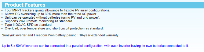 Sunsynk 50kW, HV Three Phase Hybrid Inverter Part No: SUN-50.0-3PH