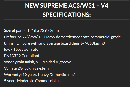 Supreme Laminate Granite AC3/W31-V4, 8mm – (4-sided V Groove) Panel size: 1.216 x 239 x 8mm 2.32m²/box.