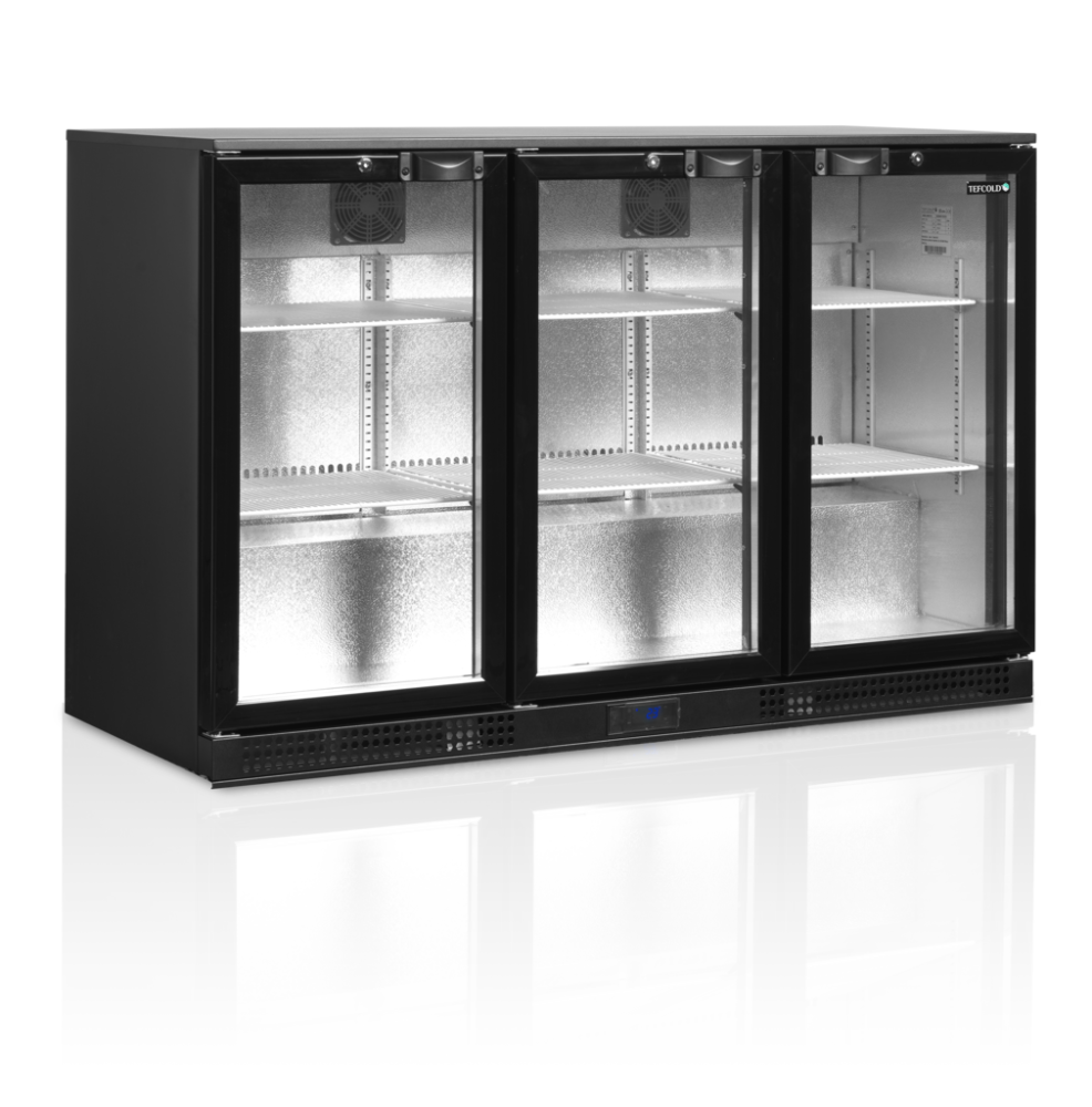 TEFCOLD DB300H 278lt 3 Hinged Glass Door Under-Counter Bar Fridge (Matt Black)