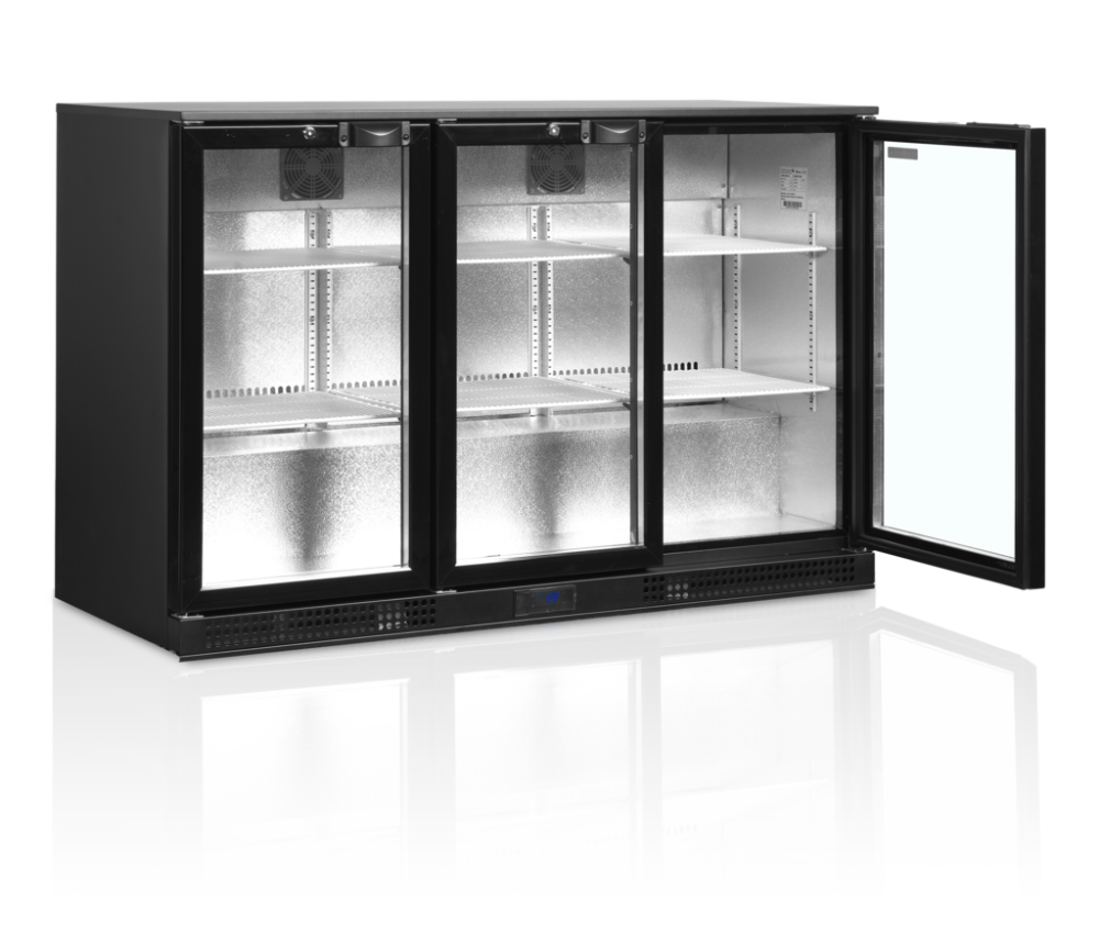 TEFCOLD DB300H 278lt 3 Hinged Glass Door Under-Counter Bar Fridge (Matt Black)