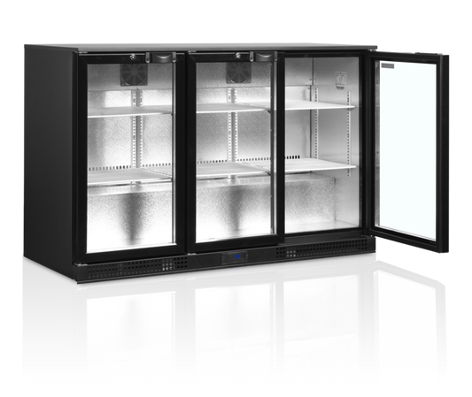 TEFCOLD DB300H 278lt 3 Hinged Glass Door Under-Counter Bar Fridge (Matt Black)