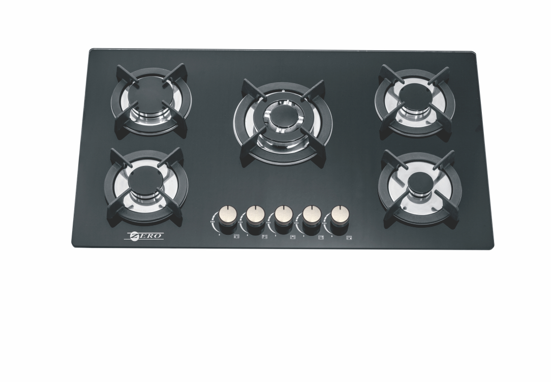 ZERO 5 BURNER GLASS TOP GAS HOB WITH BIG CENTRE BURNER (BATTERY IGNITION)