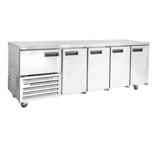 JUST REFRIGERATION QUB4GH  - Gastronorm - Stainless steel door Underbar Self Contained Cabinet 2.4m - 4.5 Door