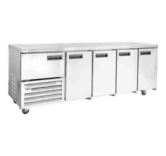 JUST REFRIGERATION QUB4GH  - Gastronorm - Stainless steel door Underbar Self Contained Cabinet 2.4m - 4.5 Door