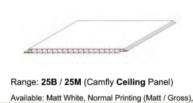 Camfly 25B00 Matt White PVC Ceiling Panels 250mm wide x 4m length